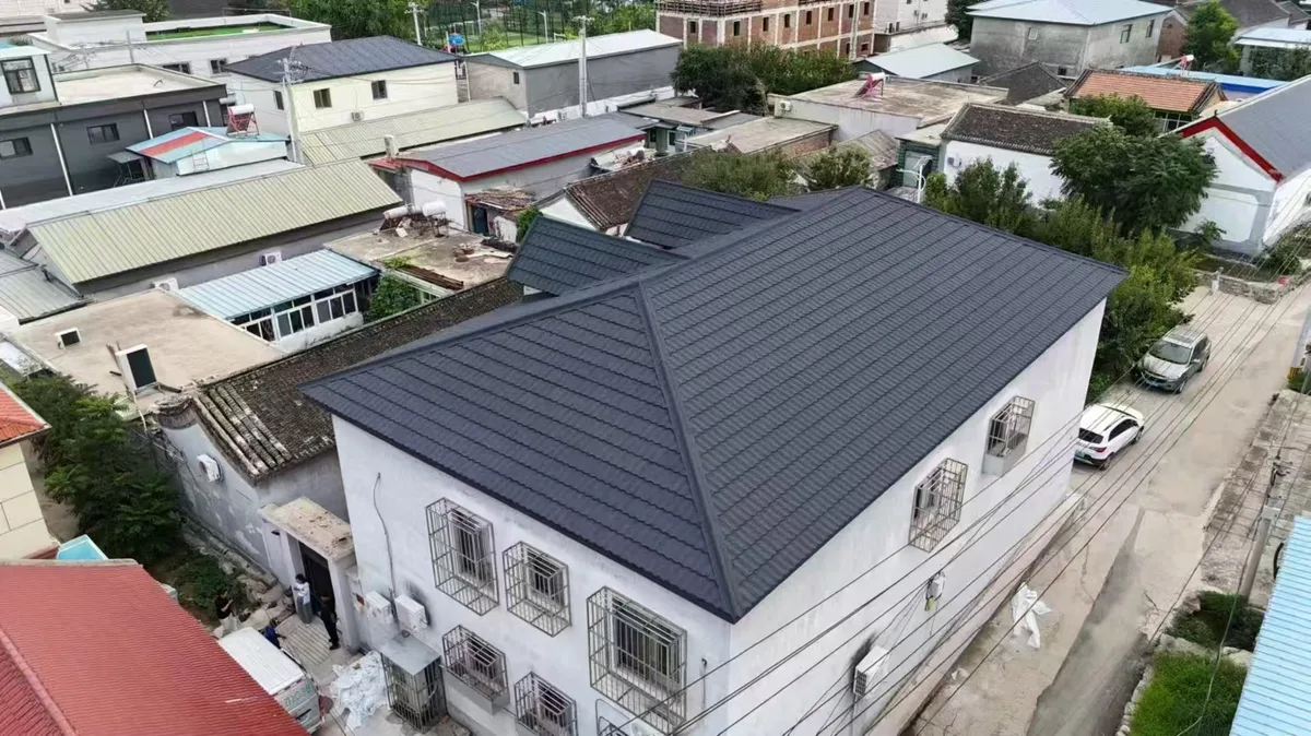Stone coated metal tile option for roofing material selection